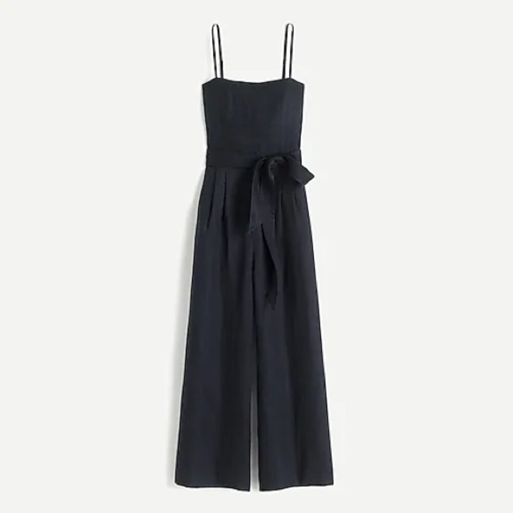 Tie-waist linen jumpsuit